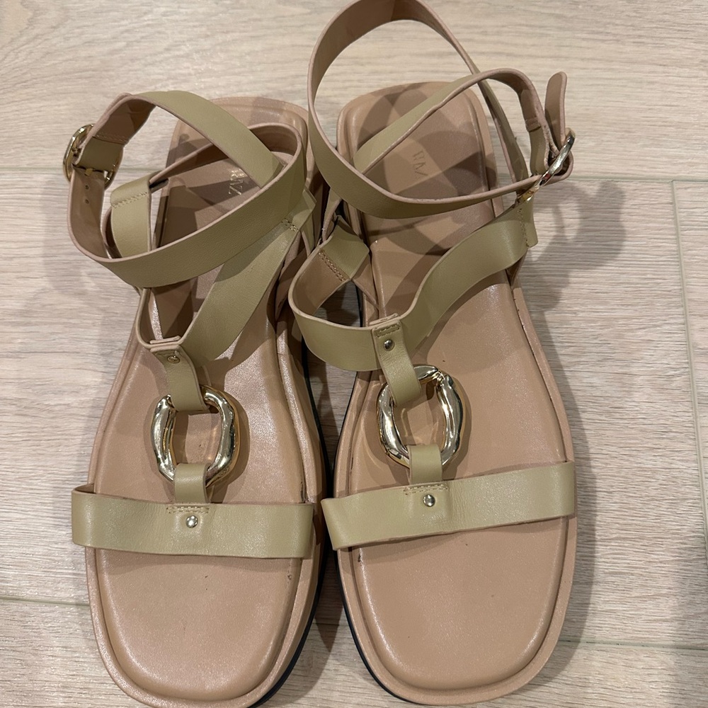 Zara Tan Sandals with Gold Buckle